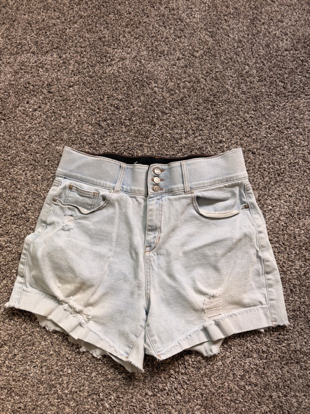 ARULA Light Blue High-Rise Button-Front Denim Shorts